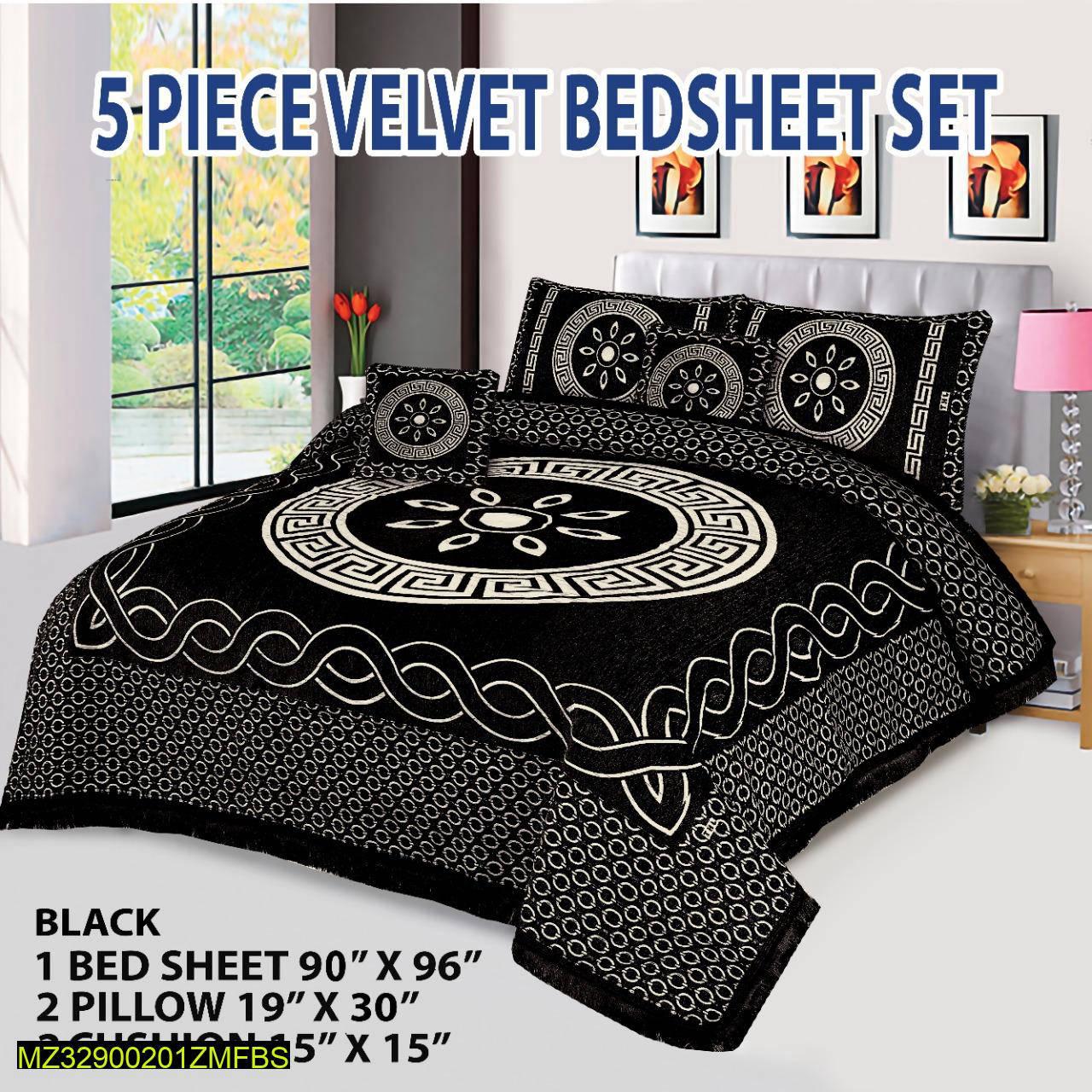 5 Pcs Velvet Double Bedspread